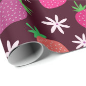 Erdbeeren und Muster der weißen Blume Geschenkpapier (Rolleneckpunkt)