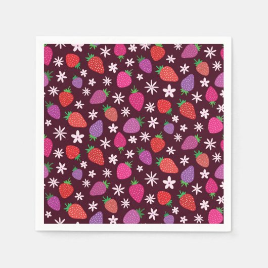 Erdbeeren und Muster der weißen Blume Serviette (Vorderseite)