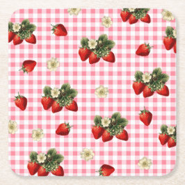 Erdbeeren und niedliches Gingham-Papier Rechteckiger Pappuntersetzer