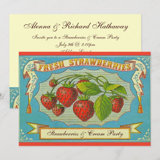 Erdbeeren und Party Einladung (Vorne/Hinten)