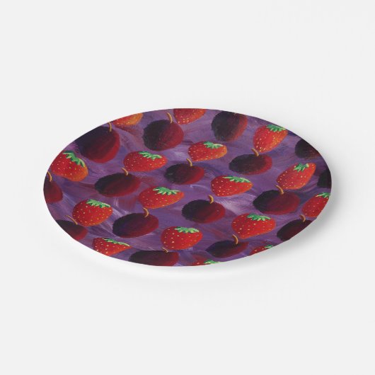 Erdbeeren und Pflaumen Rote Früchte Pappteller (Schrägansicht)