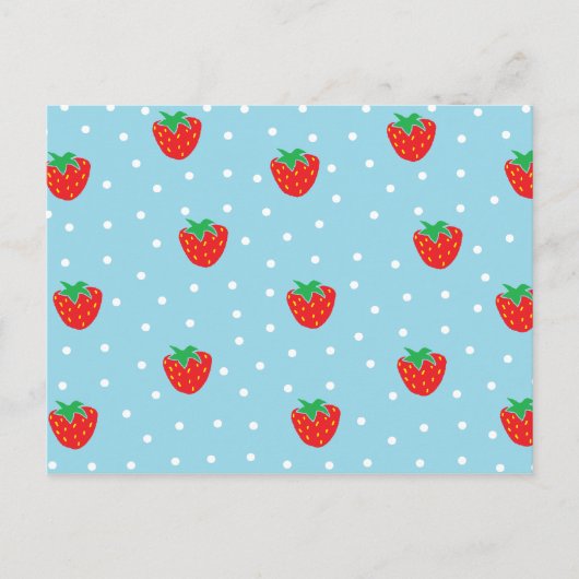 Erdbeeren und Polka Dots Blue Postkarte (Vorderseite)