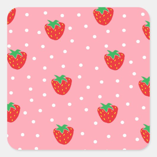 Erdbeeren und Polka Dots rosa Quadratischer Aufkleber (Vorderseite)