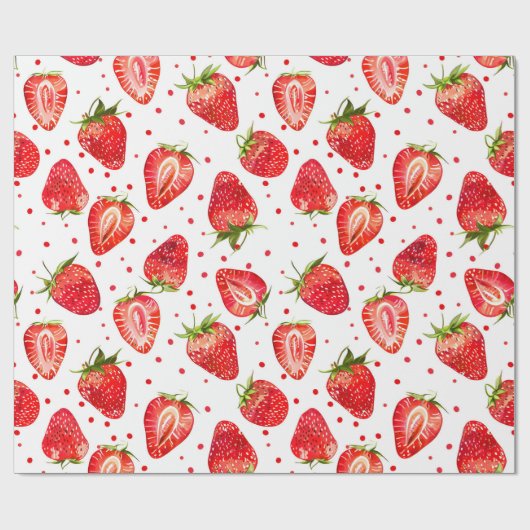 Erdbeeren und Punktmuster Geschenkpapier (Flach)