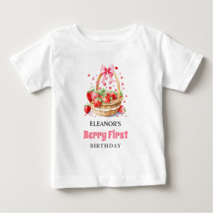 Erdbeeren und rosa Bogen Berry Erster Geburtstag Baby T-shirt
