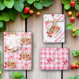 Erdbeeren und rosa Schleife Berry Erster Geburtsta Geschenkpapier Set