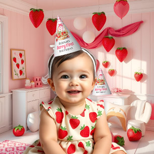 Erdbeeren und rosa Schleife Berry Erster Geburtsta Partyhütchen