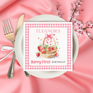 Erdbeeren und rosa Schleife Berry Erster Geburtsta Serviette