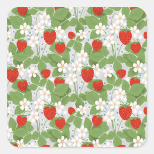 Erdbeeren und rosa und weiße Blume Quadratischer Aufkleber