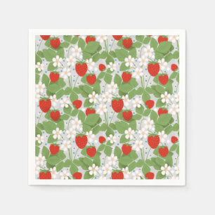 Erdbeeren und rosa und weiße Blume Serviette
