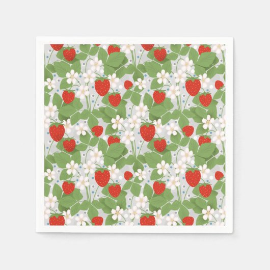 Erdbeeren und rosa und weiße Blume Serviette (Vorderseite)