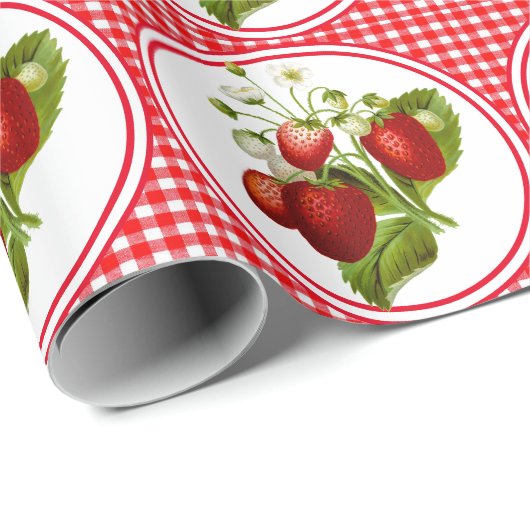 Erdbeeren und Roter Gingham Geschenkpapier (Rolleneckpunkt)