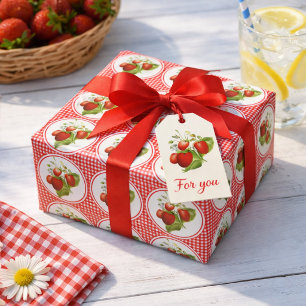 Erdbeeren und rotes Gingham  Geschenkpapier