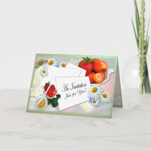 Erdbeeren und Sahne ~ Einladungskarte (Vorderseite)