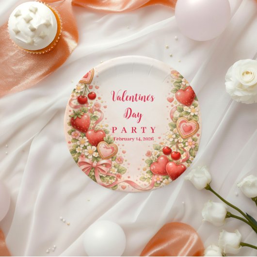 Erdbeeren und Schatz Valentins Party Pappteller