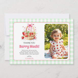 Erdbeeren und Schleife Erste Geburtstagsfoto Dankeskarte