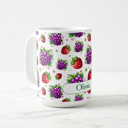 Erdbeeren und Trauben. Farbige Berries Kaffeetasse (Vorderseite Links)