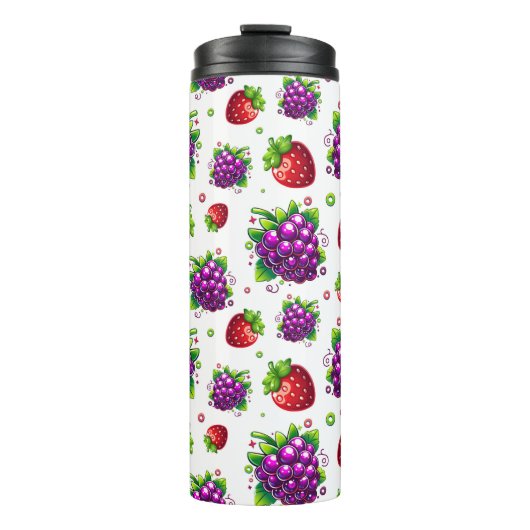 Erdbeeren und Trauben. Farbige Berries Thermosbecher (Vorderseite)