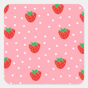 Erdbeeren und Tupfen-Rosa Quadratischer Aufkleber