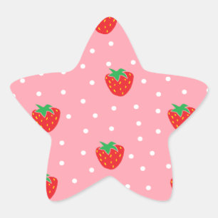 Erdbeeren und Tupfen-Rosa Stern-Aufkleber