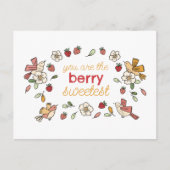 Erdbeeren und Vögel Berry Sweetest Postkarte (Vorderseite)