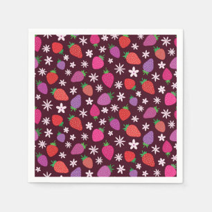 Erdbeeren und weiße Blumen Muster  Serviette