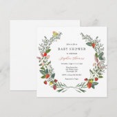 Erdbeeren und Wildblumen Kinderdusche Einladung (Vorne/Hinten)