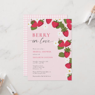 Erdbeeren verliebt Himbeer Hochzeitsdusche Gingham Einladung