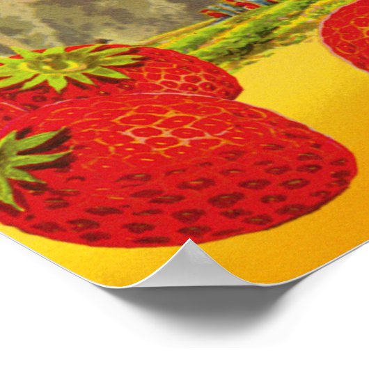 Erdbeeren, Vintage Etikettendruckerei Poster (Ecke)