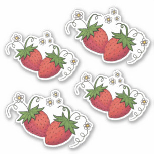 Erdbeeren Vinyl Cut Aufkleber (4 auf ein Blatt)