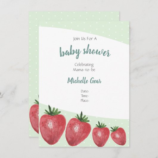 Erdbeeren Wasserfarbe Handgestrichen auf Minze (Vorne/Hinten)