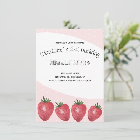 Erdbeeren Wasserfarbe Handgestrichen auf Roush Ankündigung (Stehend Vorderseite)