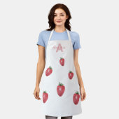 Erdbeeren Wasserfarben Handgestrichen Mit Monogram Schürze (Getragen)