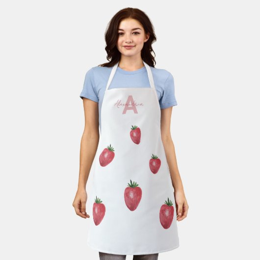 Erdbeeren Wasserfarben Handgestrichen Mit Monogram Schürze (Getragen)