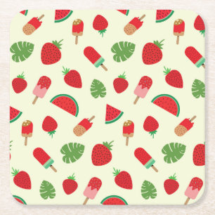 Erdbeeren, Wassermelone und rote Eis am Stiel  Rechteckiger Pappuntersetzer