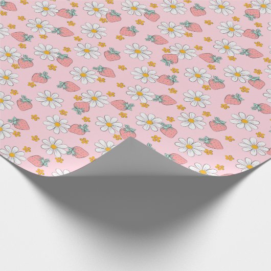 Erdbeeren Weiße Blume Niedlich Geschenkpapier (Ecke)