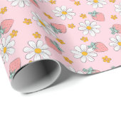 Erdbeeren Weiße Blume Niedlich Geschenkpapier (Rolleneckpunkt)