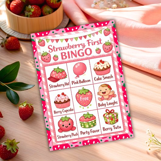 Erdbeeren zum ersten Geburtstag Bingo Karte