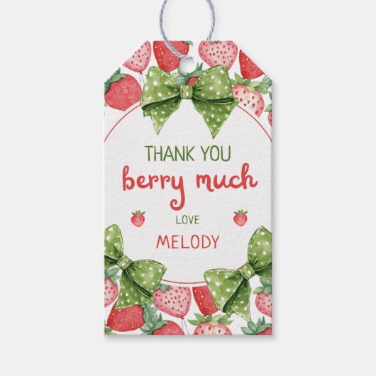 Erdbeeren zum ersten Geburtstag Dankeschön Geschenkanhänger (Vorderseite)