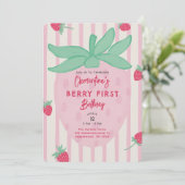 Erdbeeren zum ersten Geburtstag Einladung (Stehend Vorderseite)
