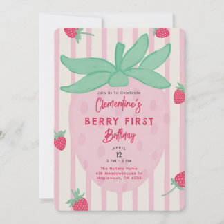 Erdbeeren zum ersten Geburtstag Einladung