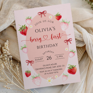 Erdbeeren zum ersten Geburtstag - Einladung für Mä