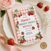 Erdbeeren zum ersten Geburtstag - Einladung mit ka
