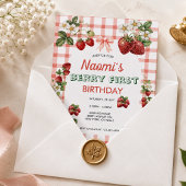 Erdbeeren zum ersten Geburtstag - Einladung mit ka