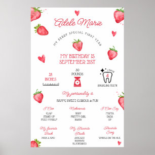 Erdbeeren zum ersten Geburtstag Meilenstein Poster