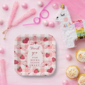 Erdbeeren zum ersten Geburtstag rote Gingham-Schle Pappteller (Party)