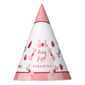 Erdbeeren zum ersten Geburtstag rote Gingham-Schle Partyhütchen (Vorderseite)