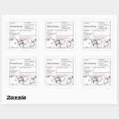 Erdbeeretikett Schwarz-Weiß-Apotheke Quadratischer Aufkleber (Blatt)