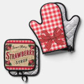Erdbeerfarm Ofenhandschuh & Topflappen-Set (Vorderseite/Rückseite)