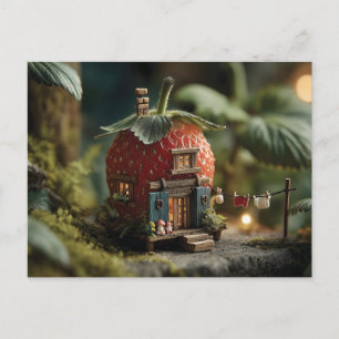 Erdbeerfeenhaus mit Miniatur-Wäscheleine Feiertagspostkarte
